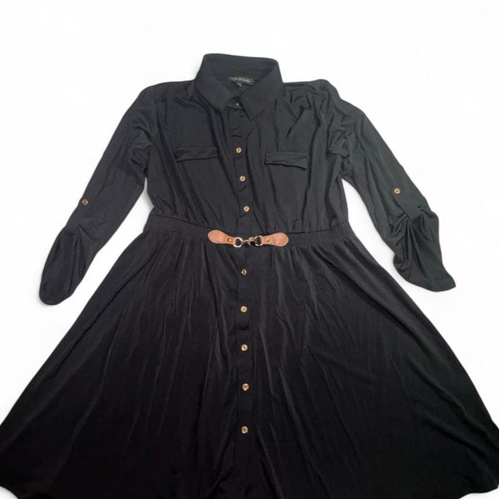 Black button up dress with belt, size L